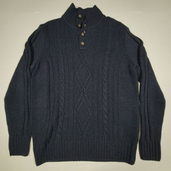 Haggar Men's Pullover Sweater Mock Neck Navy Blue Knitted Sweater Acrylic Medium - Picture 1 of 9